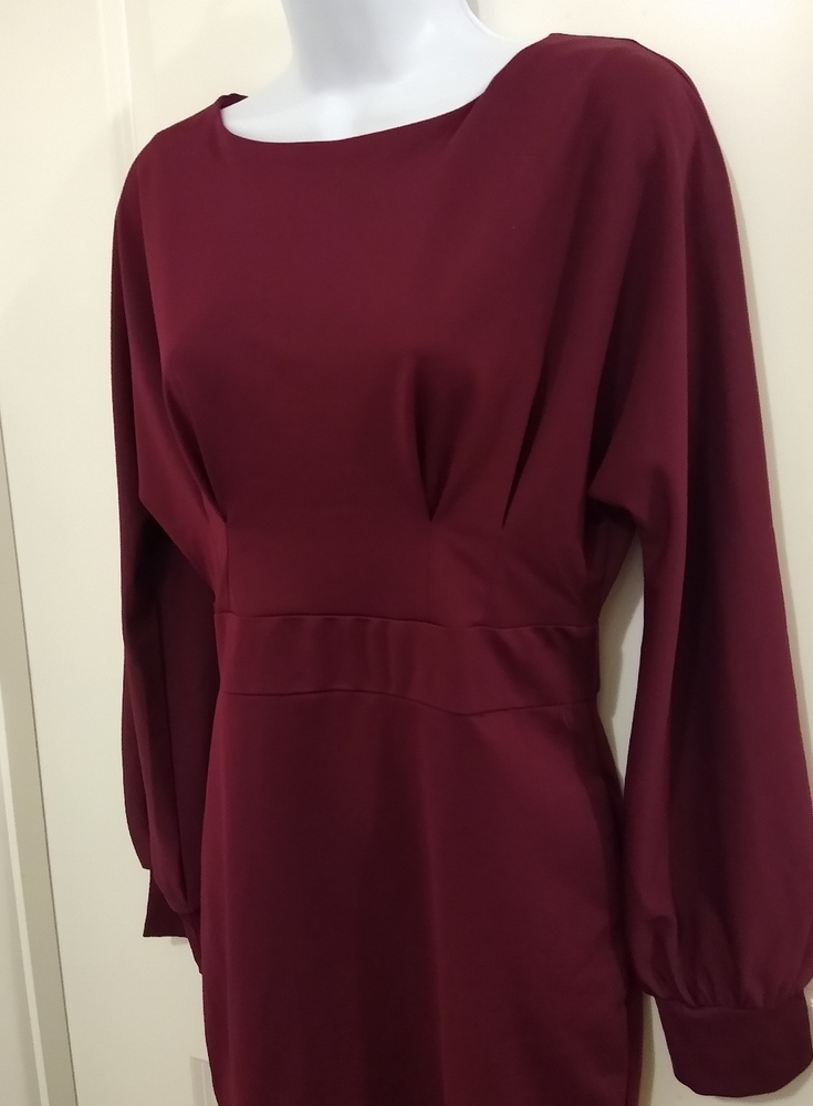NEW Burgundy Solid Career & Sexy Form Fitting Bodycon Dress Lady's M - Picture 5 of 11
